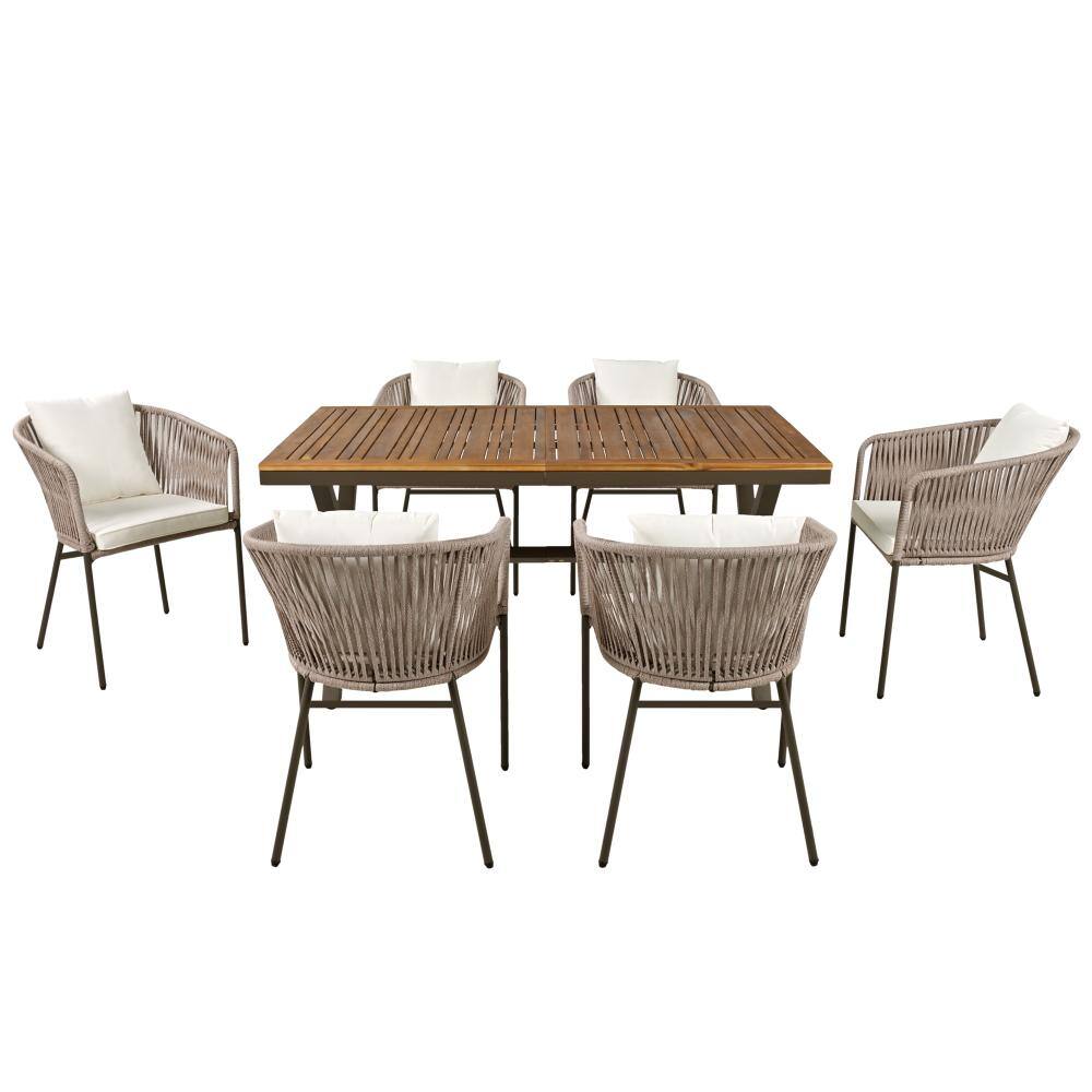7 Pieces Acacia Wood Outdoor Dining Set With Beige cushion All-Weather Furniture Set for Garden,Backyard price history on PriceWatchPro