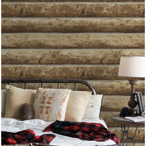 56 sq. ft. Brown Colorado Faux Wood Logs Unpasted Wallpaper Roll