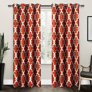 Ironwork Mecca Orange Woven Trellis 52 in. W x 96 in. L Noise Cancelling Thermal Grommet Blackout Curtain (Set of 2)