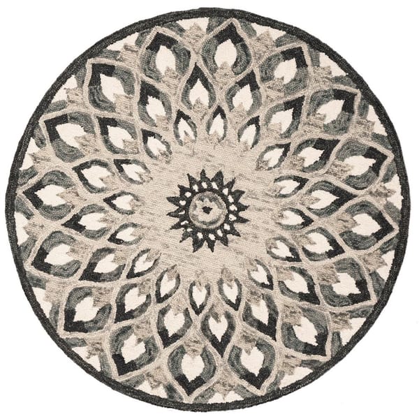 Novelty Charcoal/Ivory 4 ft. x 4 ft. Round Border Area Rug