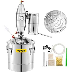 7.9 Gal. Water Alcohol Distiller Stainless Steel Whiskey Distillery Kit with Thermometer for DIY Wine Brandy, Silver
