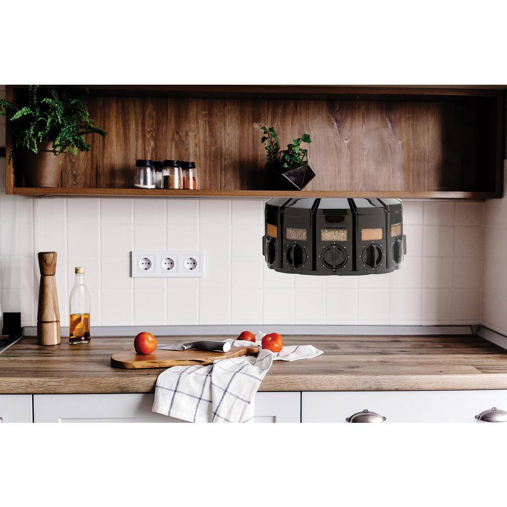 Black Revolving Countertop Spice Rack with 12 Compartments