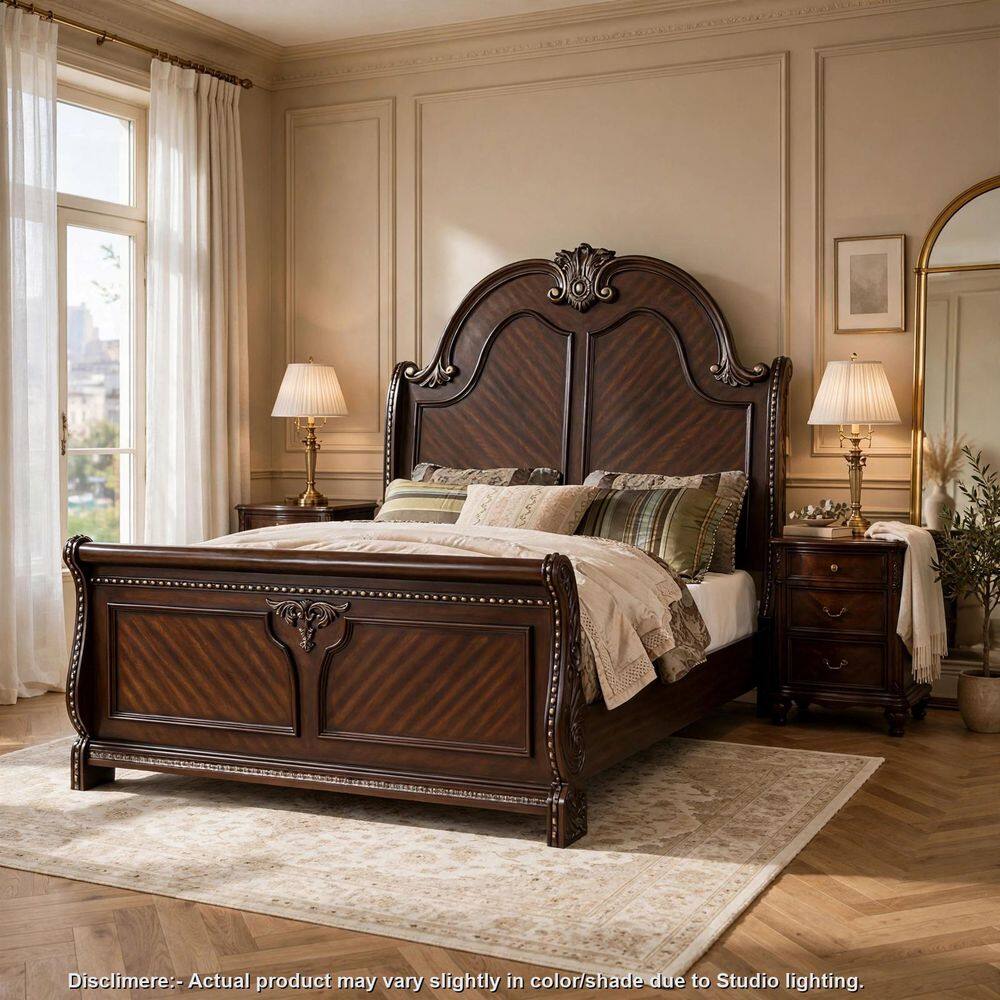 Benjara Qoz Brown Wood Frame Queen Size Platform Bed BM300209