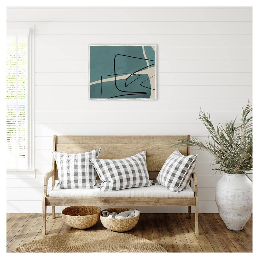 Teal and Black Abstract Beaded Framed Canvas Wall Art
