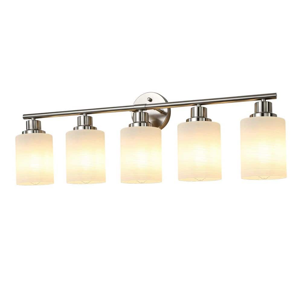 31.5 in. 5-Light Brushed Nickel Bathroom Vanity Light with Frosted White Cylinder Glass Shades price history on PriceWatchPro