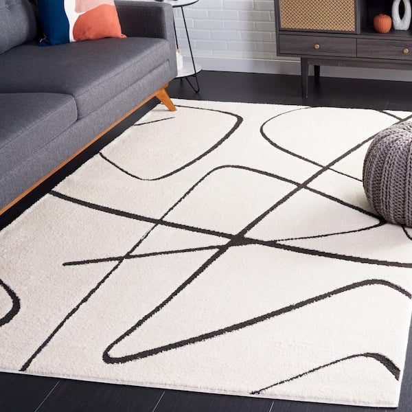 Melody 5 ft. x 5 ft. Ivory/Black Abstract Linear Square Area Rug