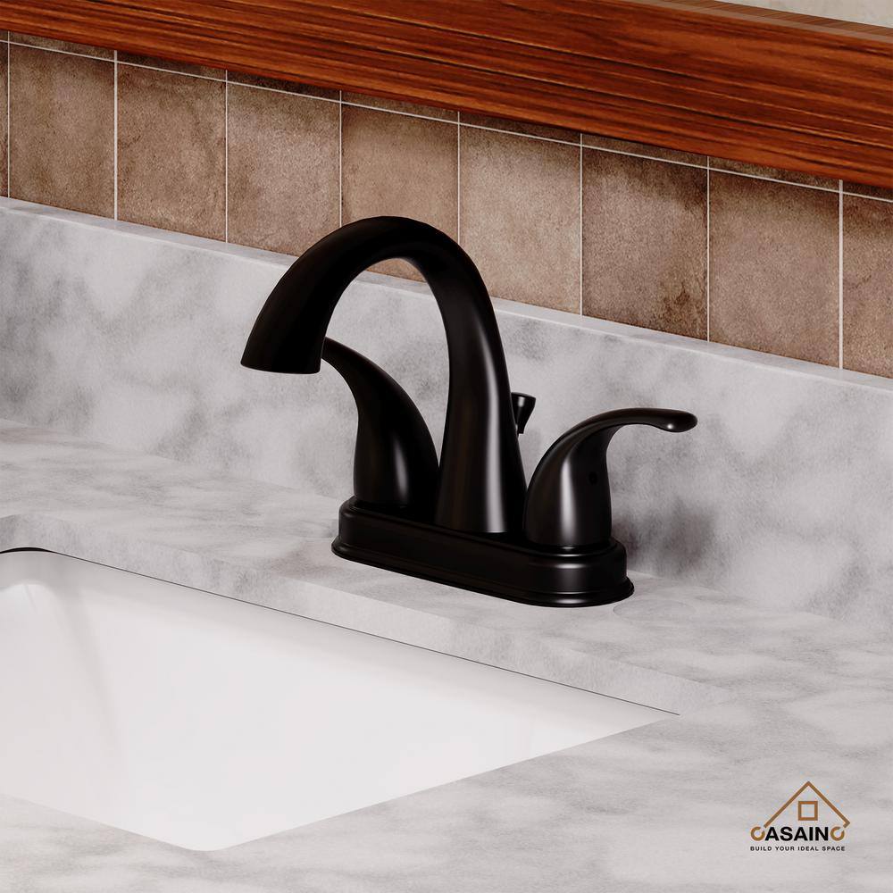 Matte Black Double Handle Bathroom Faucet with Drain Assembly