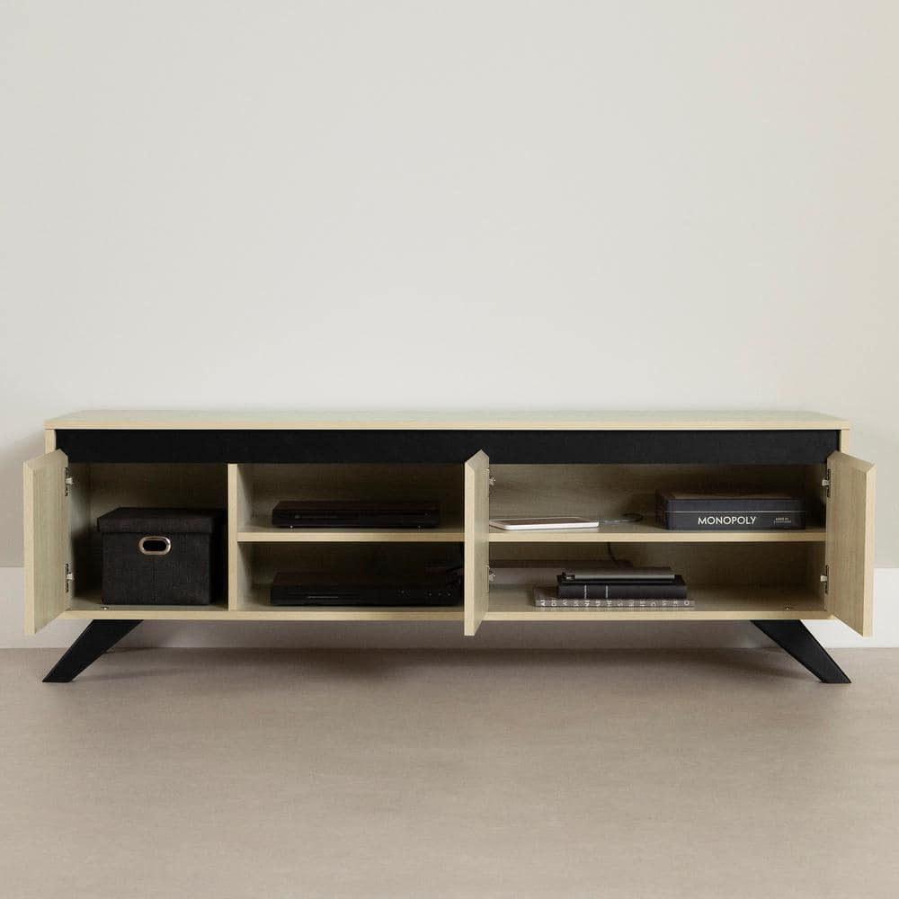 Bleached Oak Scandinavian TV Stand with Cabinet and Shelves