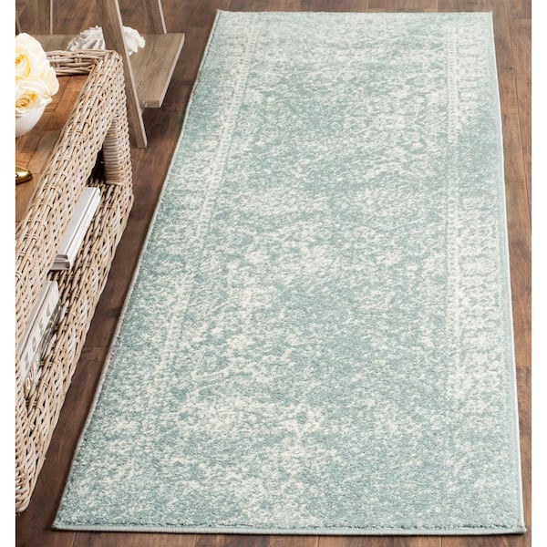 Adirondack 3 ft. x 14 ft. Slate/Ivory Border Distressed Runner Rug