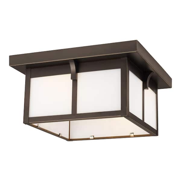 Generation Lighting Tomek 2 -Light Antique Bronze Outdoor Urban Craftsman Flush Mount Light