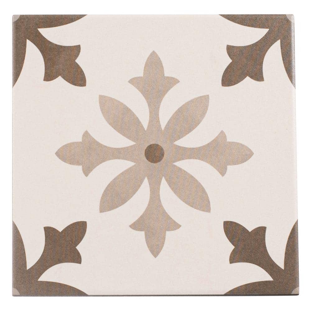 Istanelle Haj Grey 8 in. Encaustic Patterned Matte Porcelain Wall and Floor