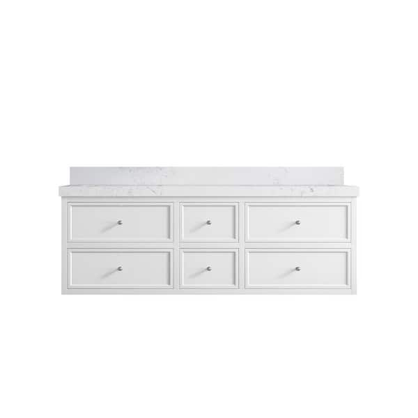 Willow Collections Roswell Floating 60 in. Double Sink Freestanding White Bath Vanity with Empira White Qt. Top Unassembled