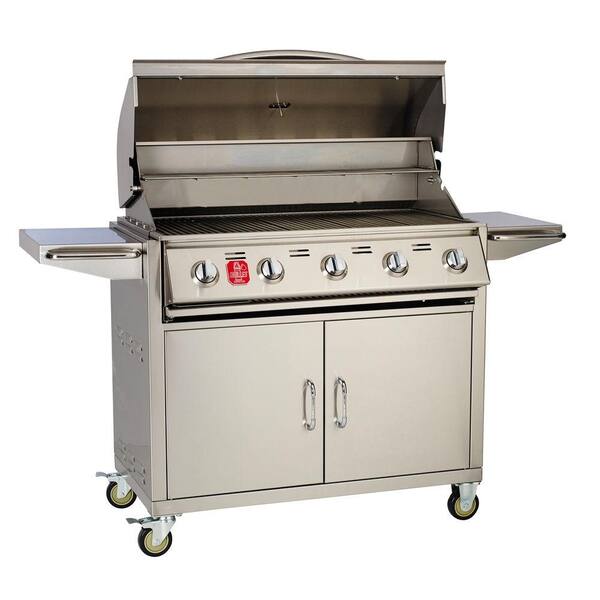 Bullet 5-Burner Liquid Propane Gas Grill BBQ Cart in Stainless Steel