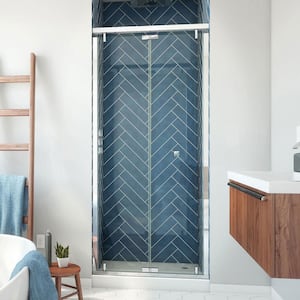 Butterfly-S 35.5 in. W x 73.875 in. H Sliding Semi Frameless Shower Door in Chrome with Clear Glass