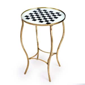 Judith 19 in. Metalworks Antique Gold Round Glass Game/End Table 26.5 in. H x 19.0 in. W x 19.0 in. D