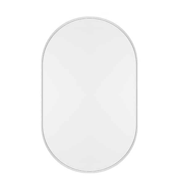 20.5 in. W x 34 in. H Oval White Metal Medicine Cabinet with Mirror