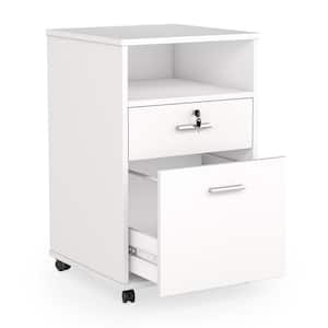Atencio White Mobile File Cabinet with Lock 2-Drawer Wood Filing Cabinet for Letter Size