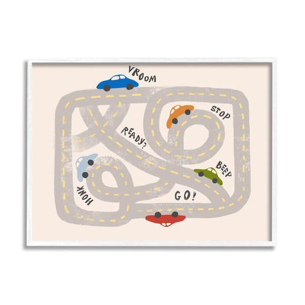 Stupell Industries "Kid's Cartoon Car Road Map Fun Playful Streets" by Daphne Polselli Framed Travel Wall Art Print 16 in. x 20 in.
