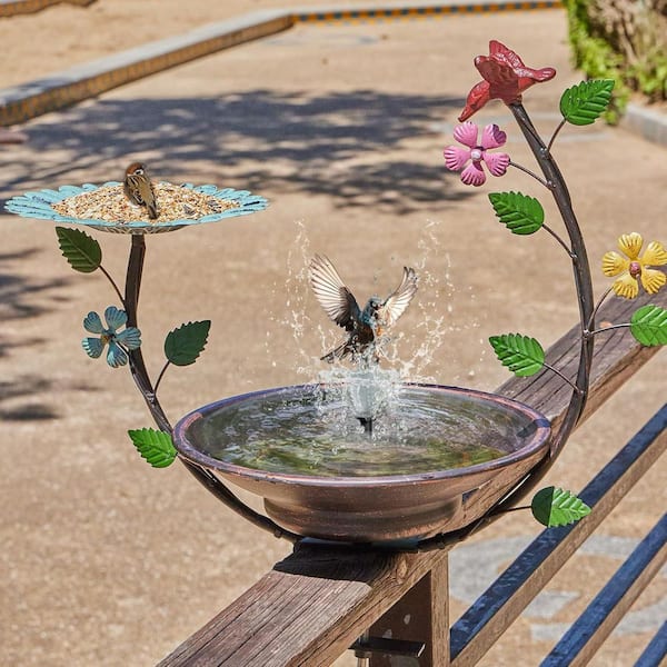 Deck Mounted Bird Bath 30" H*12.4" W Solar Fountain Hanging Bird Bath, Metal - Lavender Outdoor Water Fountain