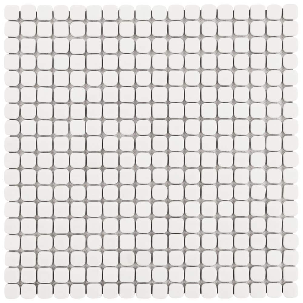 Nova White 4 in. x 0.23 in. Mini Square Frosted Glass Mosaic Floor and Wall Tile Sample price history on PriceWatchPro