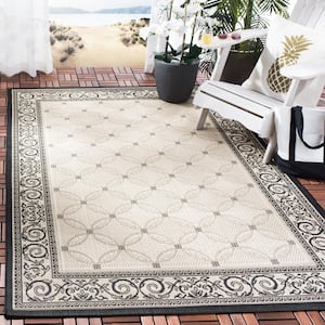 Courtyard Sand/Black 9 ft. x 12 ft. Border Indoor/Outdoor Patio  Area Rug