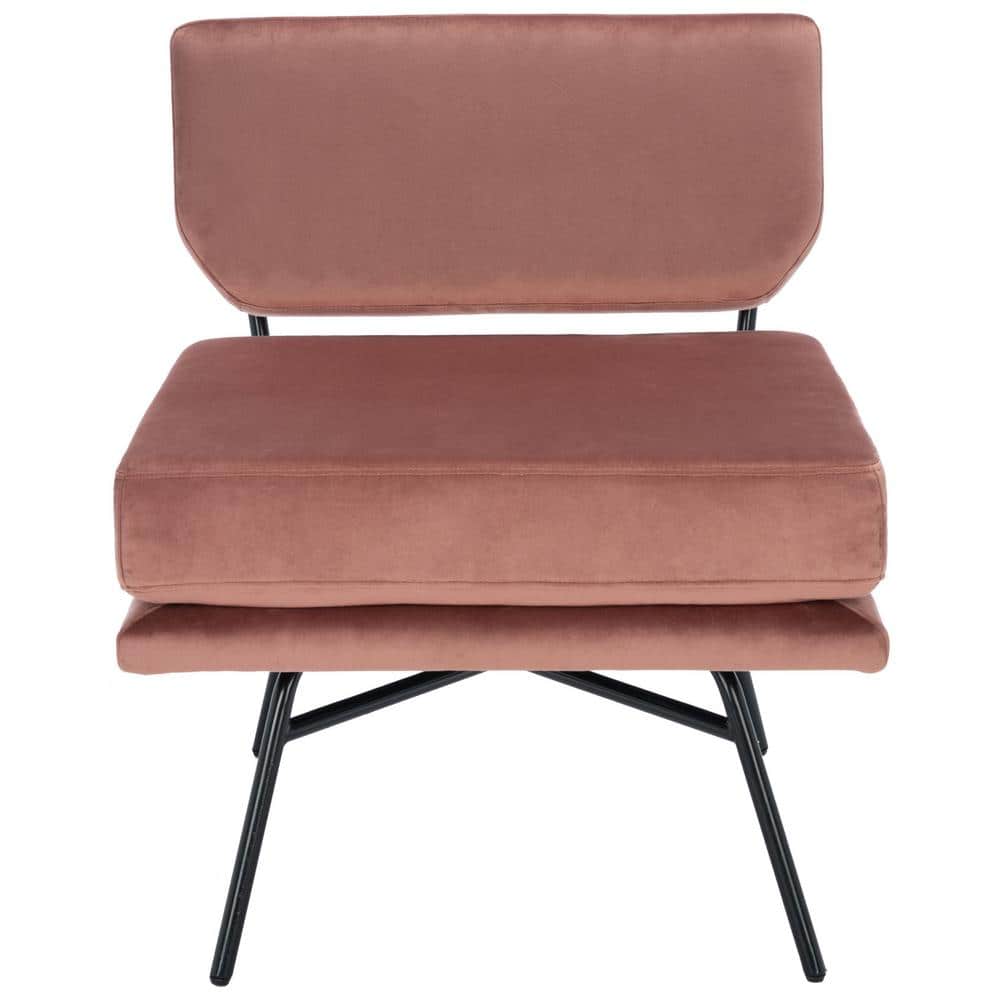 Dusty Rose Velvet & Black Metal Mid-Century Accent Chair