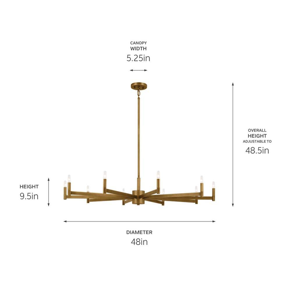 Erzo 48" Natural Brass 10-Light Candle Style Chandelier