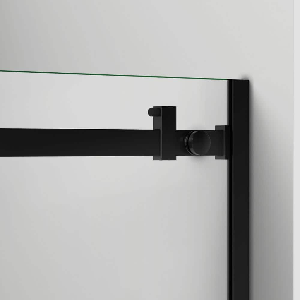Matte Black Frameless Sliding Shower Door with Clear Glass