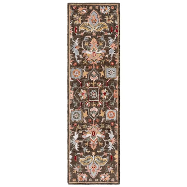 Heritage 2 ft. x 8 ft. Brown/Green Border Floral Runner Rug