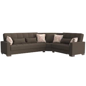 Basics Collection 3-Piece 108.7 in. Polyester Convertible Sofa Bed Sectional 6-Seater With Storage, Brown