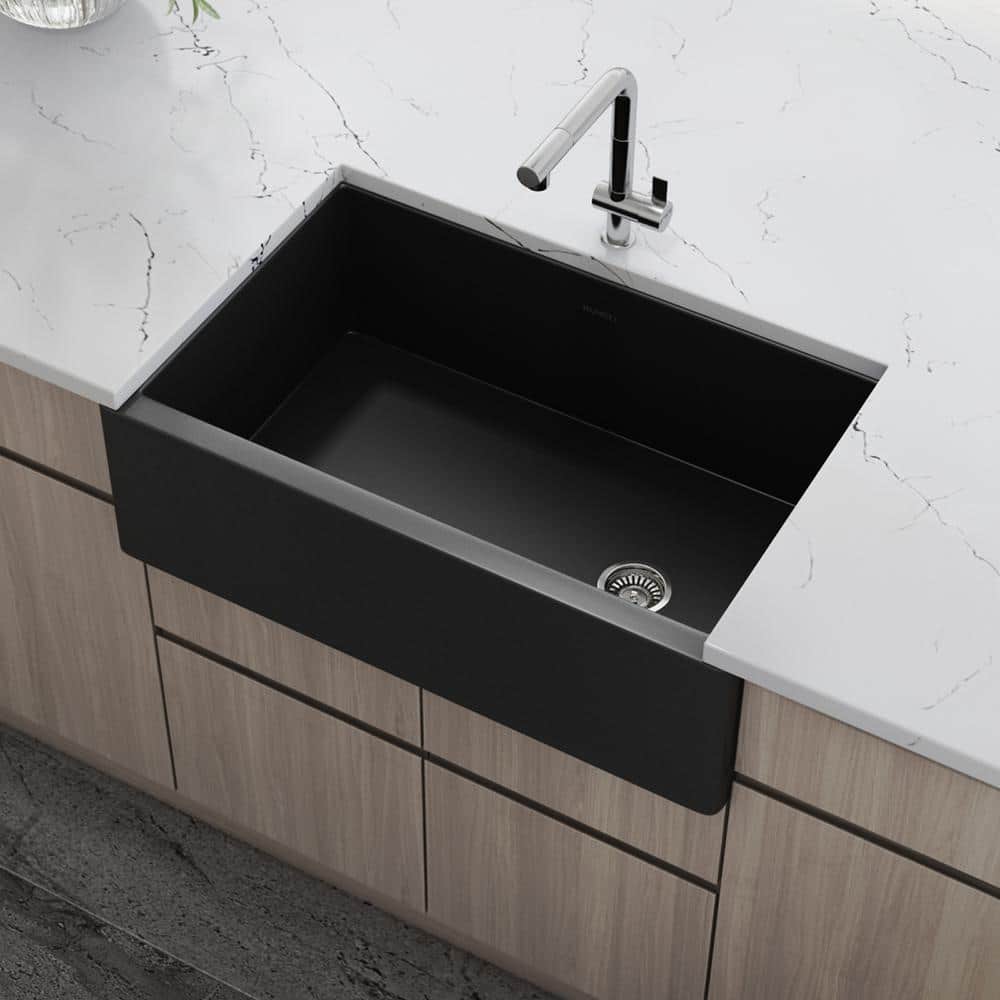 Matte Black Fireclay Modern Farmhouse Single Bowl Kitchen Sink