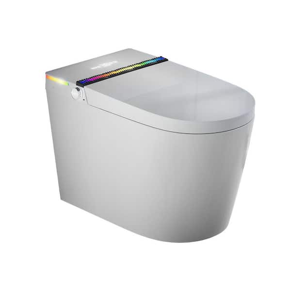 Elongated Round Smart Bidet Toilet 1.28 GPF in White with Instant Warm Water, ADA Heat Seat, Power Outage, LED Display