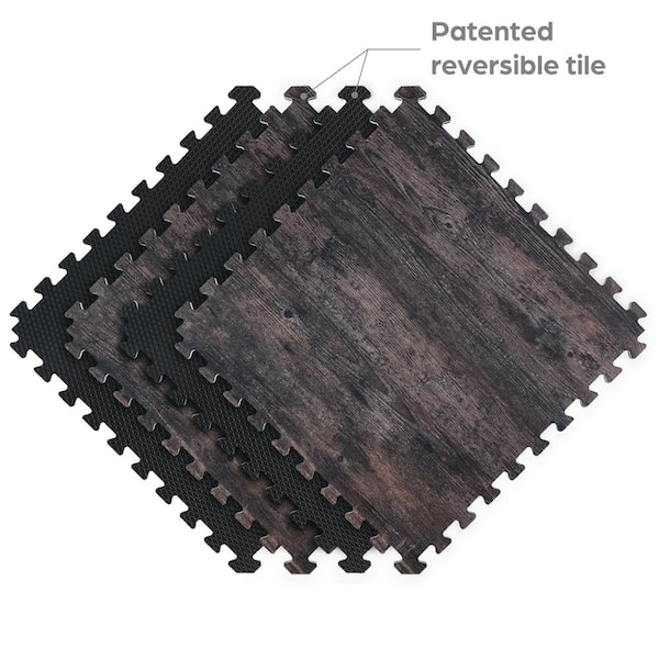 Norsk Reversible Dark Walnut/Black Faux Wood 24 in. x 24 in. x 0.47 in. Foam Mats (4-Pack) Norsk Reversible Dark Walnut/Black Faux Wood 24 in. x 24 in. x 0.47 in. Foam Mats (4-Pack)