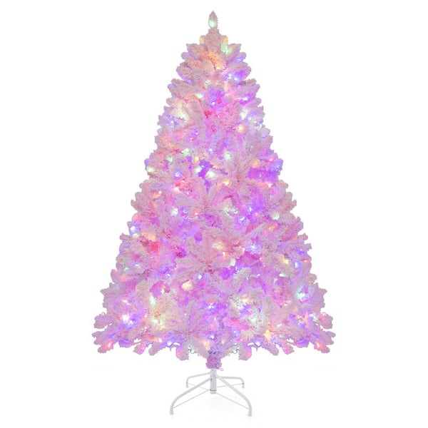 ANGELES HOME 6 ft. Pink Prelit Flocked Artificial Xmas Tree Hinged ...