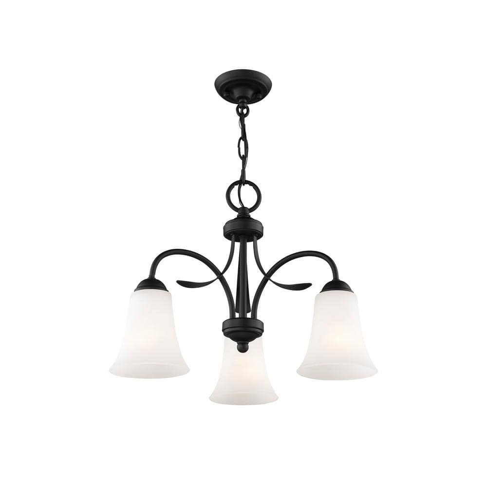 Black 3-Light Chandelier with Hand Blown Satin Glass