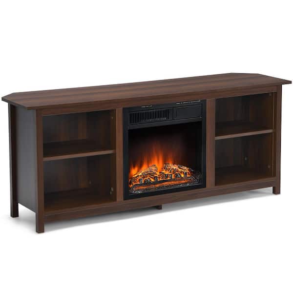 Gymax 58'' 2-Tier Fireplace TV Stand W/18'' Electric Fireplace Coffee Up to 65''