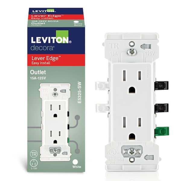 Leviton - Decora 15 Amp 125 V Tamper Resistant Duplex Outlet/Receptacle, White (1-Pack) E5325-SW