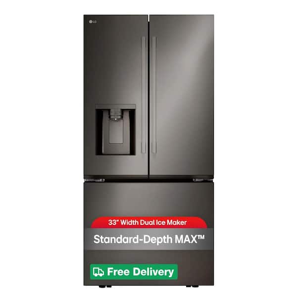 33 in. W. 25 cu.ft. Smart 3-Door French Door Refrigerator Standard Depth MAX in Black Stainless Steel w/Dual Ice Makers
