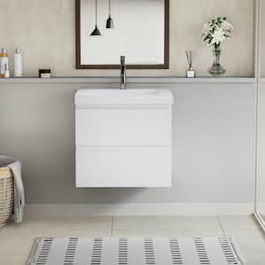 Achilles 30 in. W x 20 in. D x 22.5 in. H Single Sink Floating Bath Vanity in Glossy White with White Resin Top