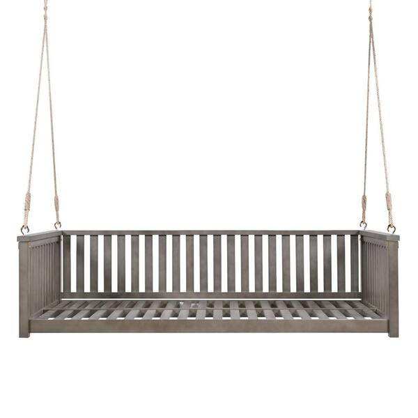 Topmax 350 lbs. 2-Person Gray Wood Porch Swing Bed with Ropes