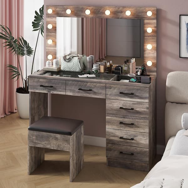 Karl home Gray Makeup Vanity Set with USB