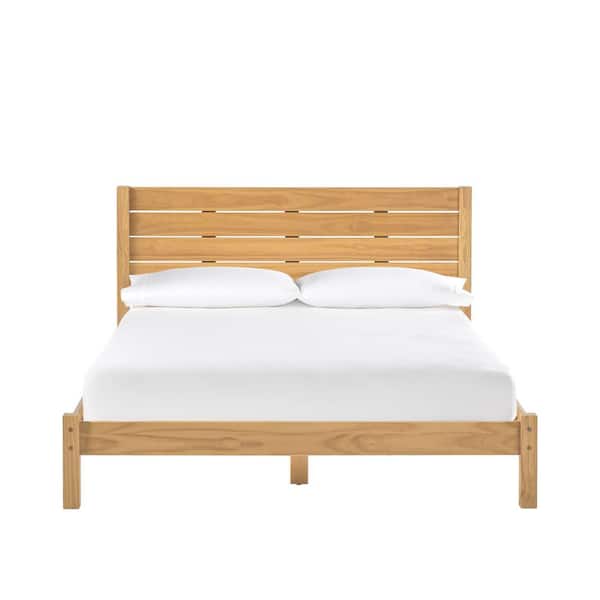 Minimalist Beige Wood Frame Queen Platform Bed