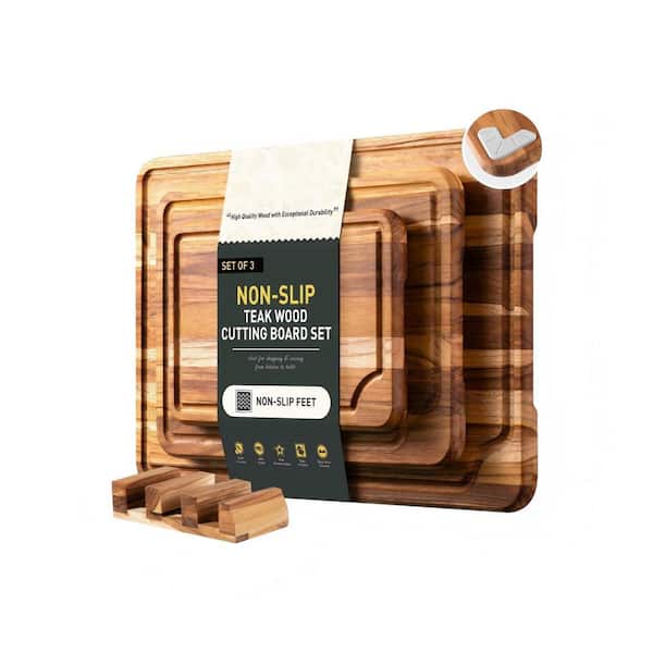 17 in. Teak Wood Cutting Board Set, Thick Heavy Duty Chopping and Charcuterie Boards, Non-Toxic Non-Slip, Over Sink Use