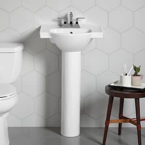 Veer 21 in. Vitreous China Pedestal Sink Basin in White