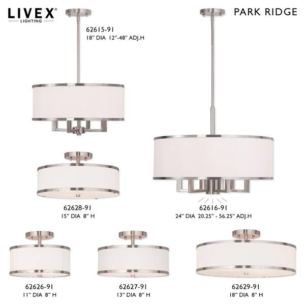 Livex Lighting Park Ridge 3 Light Brushed Nickel Semi Flush Mount