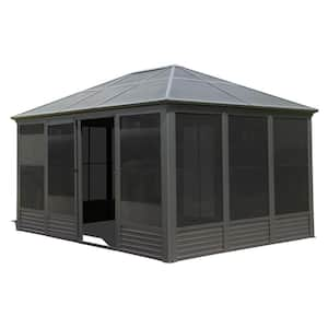 14.6 ft. x 11.2 ft. x 9.67 ft. Aluminum Gray Greenhouse with Galvanized Steel Roof, Movable PVC Screen Walls