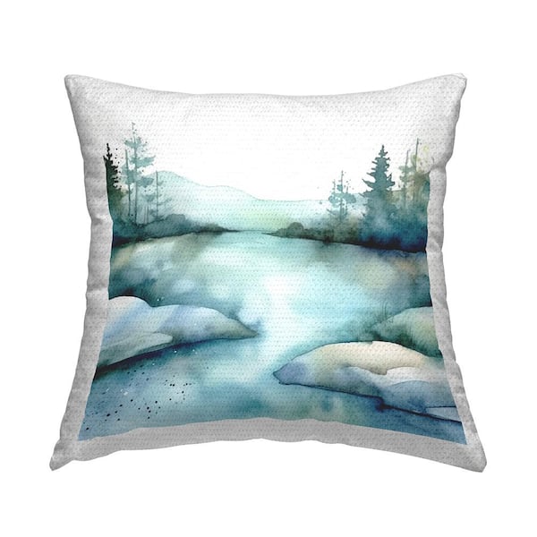 Stupell Industries Blue Pond Landscape Blue Square Outdoor Throw Pillow