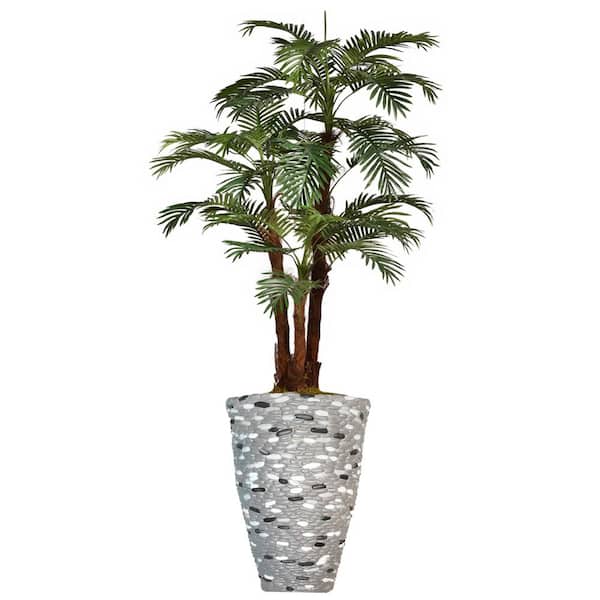 VINTAGE HOME Artificial Faux Real Touch 6.59 ft. Tall Palm Tree with Eco-Paper Planter and Fiberstone Planter