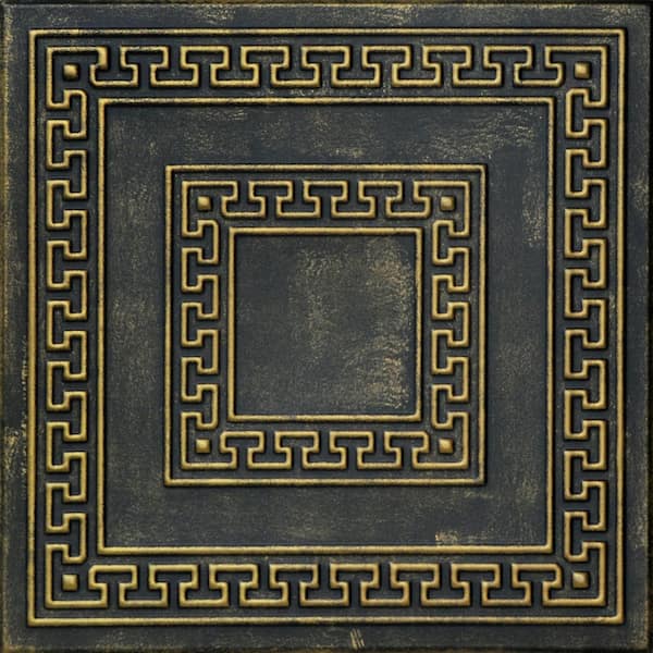 A La Maison Ceilings Greek Key Black Brass 1.6 ft. x 1.6 ft. Decorative Foam Glue Up Ceiling Tile (21.6 sq. ft./case)