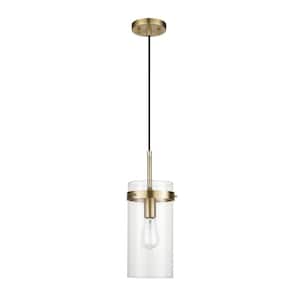 Connor 1-Light Brass Pendant Light with Clear Glass Shade, Light Bulb Included
